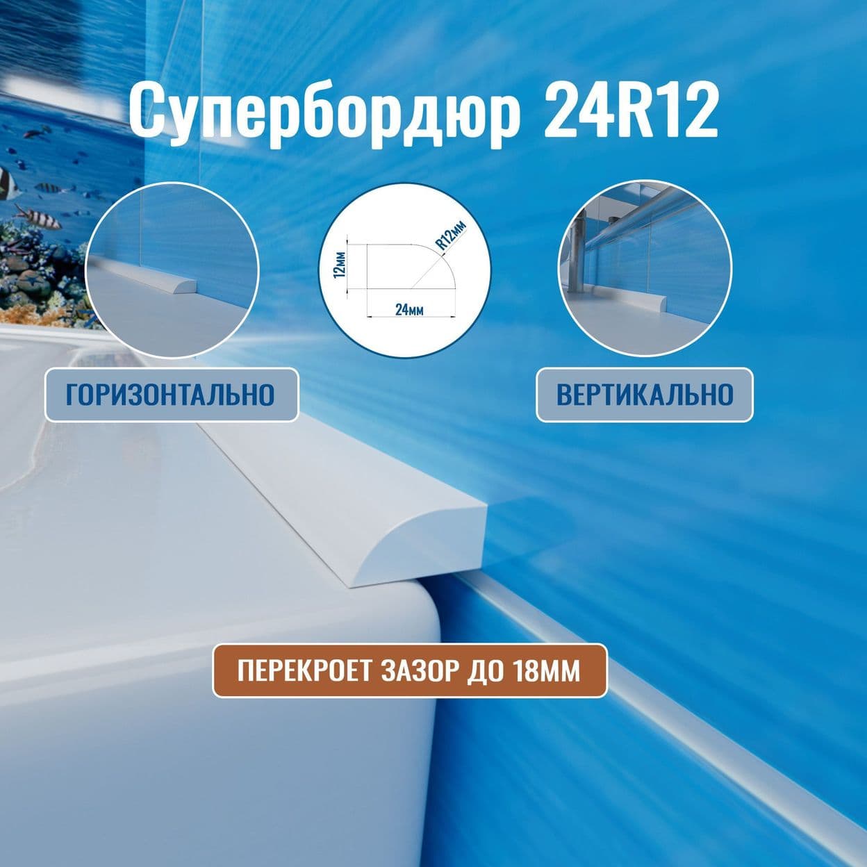 Купить Комплект акриловых бордюров на ванну (на кухню), супербордюр СБ33R12-К. Два бордюра по 1830мм