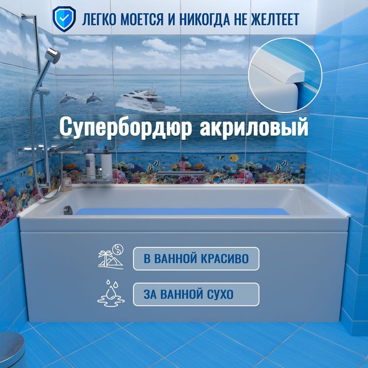 Купить Комплект акриловых бордюров на ванну (на кухню), супербордюр СБ33R12-К. Два бордюра по 1830мм