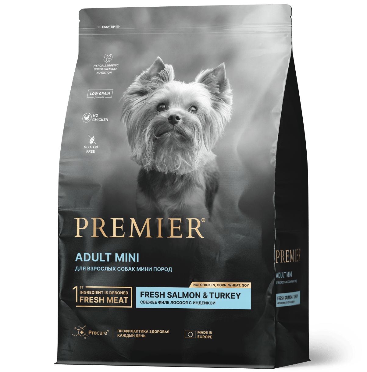 Купить Premier ADULT Mini сухой корм для собак мелких пород, свежее филе лосося с индейкой 3кг