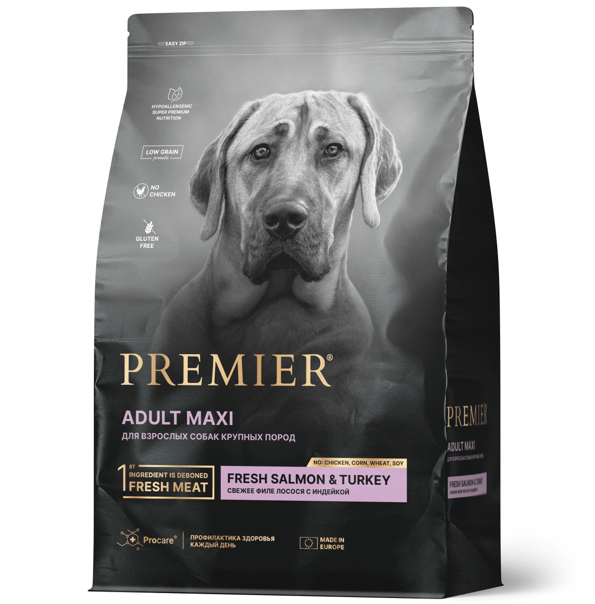 Купить Premier ADULT Maxi сухой корм для собак крупных пород, свежее филе лосося с индейкой 10кг