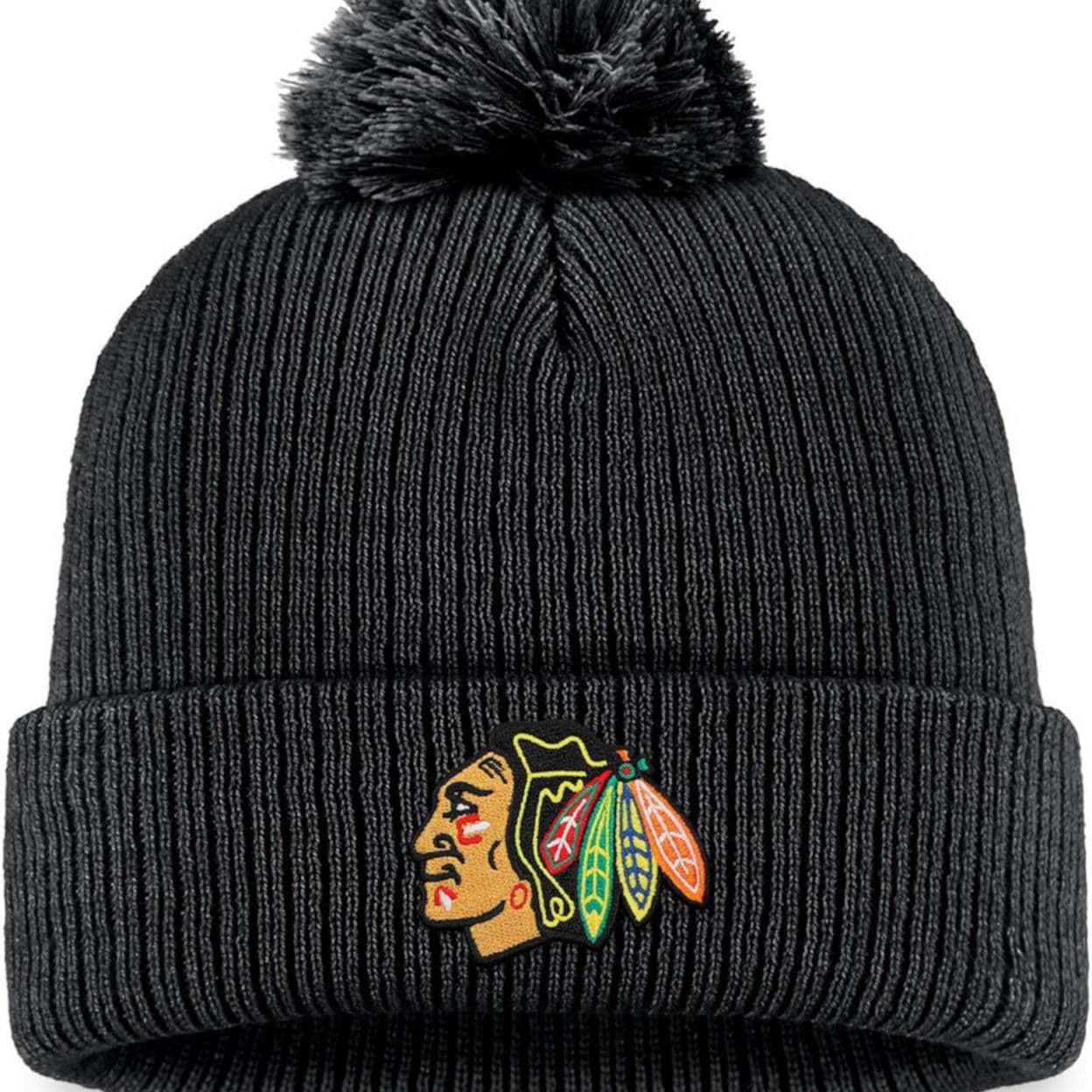 Купить Men's Black Chicago Blackhawks Core Primary Logo Cuffed Knit Hat with Pom