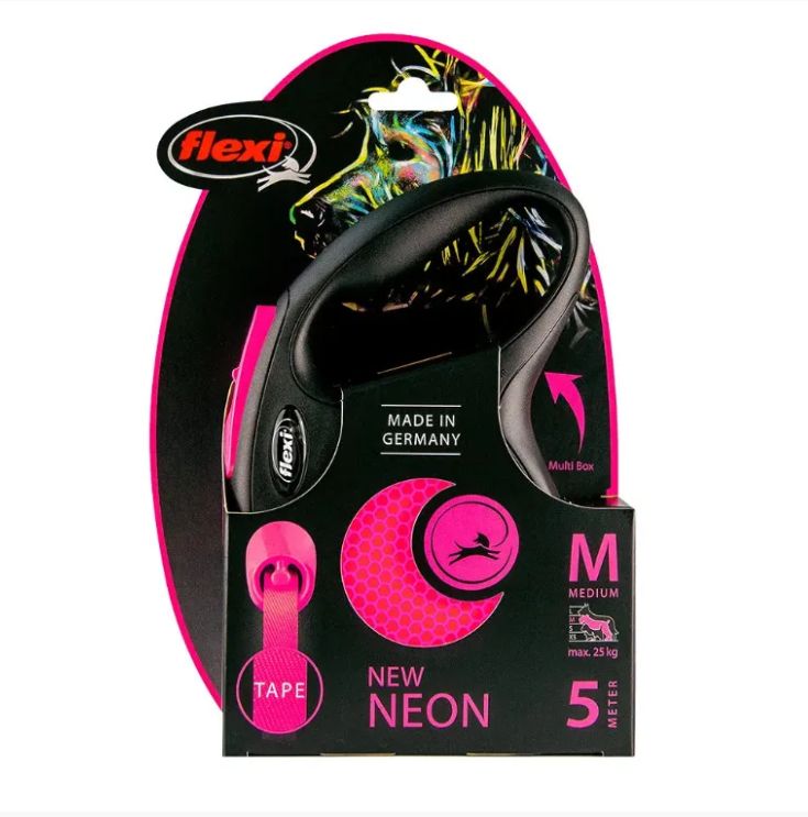 Купить Поводок-рулетка для собак Flexi New Neon M 5м до 25кг, лента