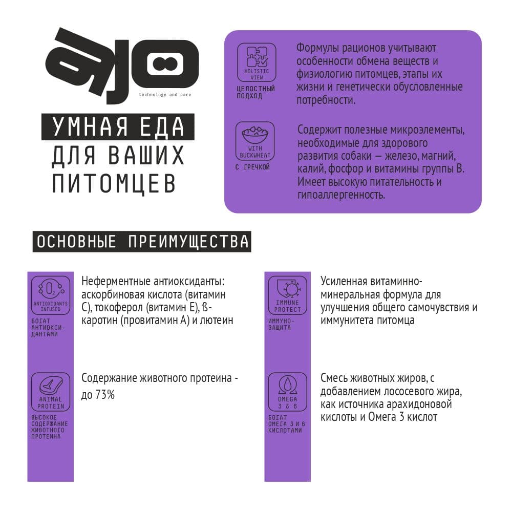 Купить AJO Dog Sense Сухой полнорационный корм с гречкой для собак с чувствительным пищеварением 2 кг