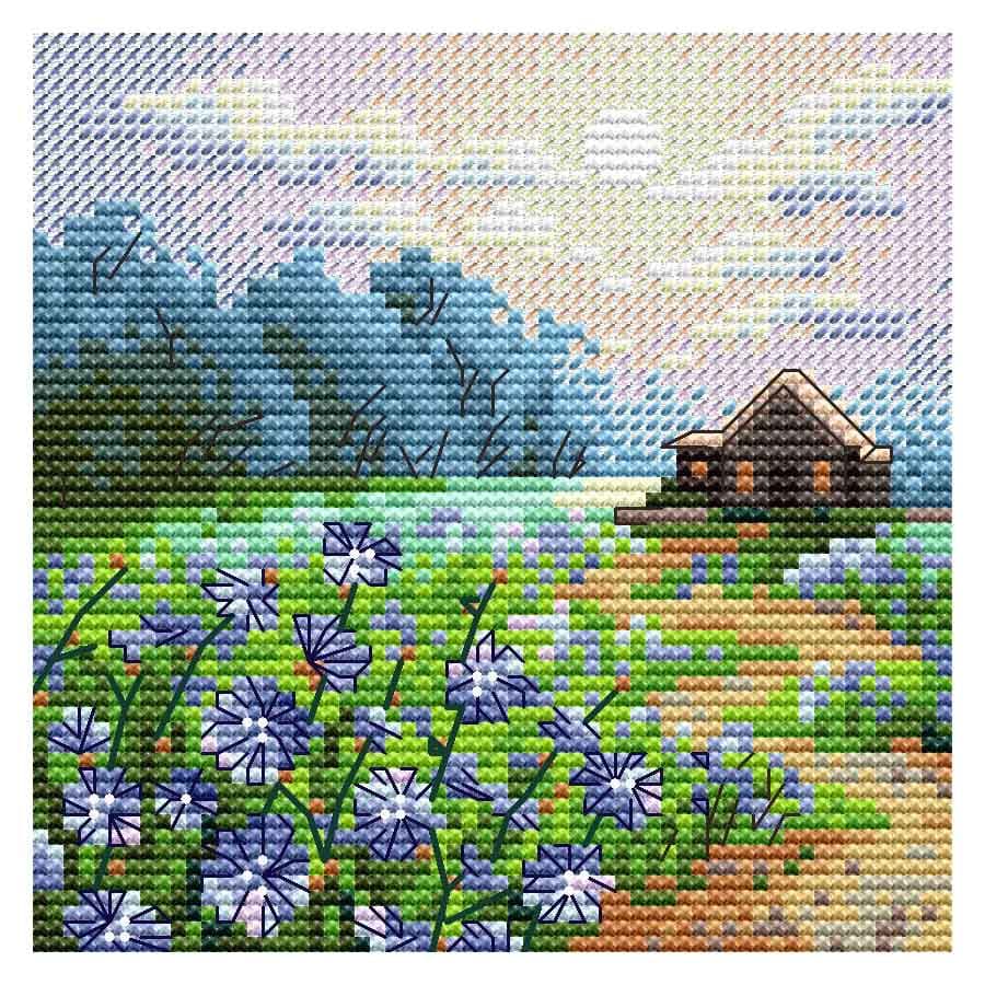 Купить М-1234 Набор для вышивания 'Пейзаж с цикорием' 11*11см, МП Студия