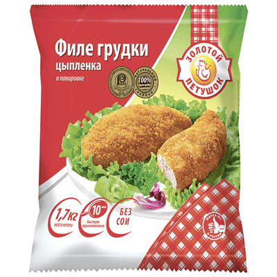 Купить ФИЛЕ КУРИНОЙ ГРУДКИ ЗОЛОТОЙ ПЕТУШОК В ПАНИРОВКЕ 1,7 КГ. доставка продуктов Тюмень . доставка продуктов в Тюмени . доставка фруктов Тюмень . дос