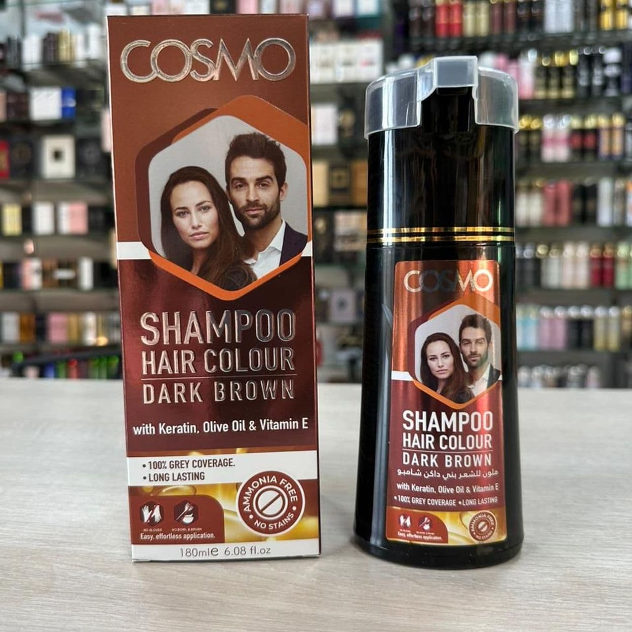 Купить Шампунь с дозатором для окрашивания волос темно-коричневый (Cosmo) 180 мл
