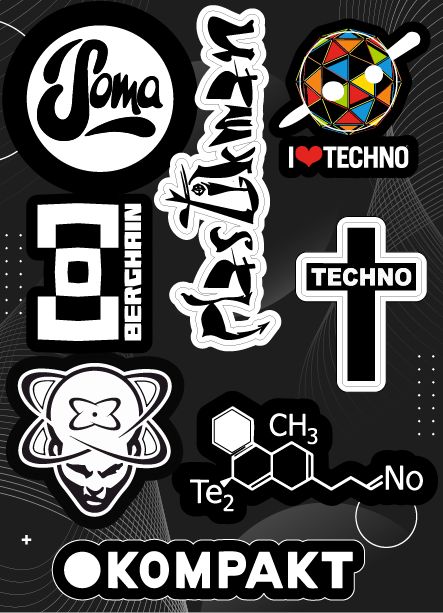 Купить Набор стикеров TECHNO Stickerpack - наклейки посвященные техно музыке