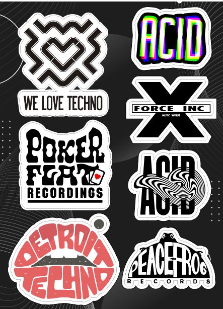 Купить Набор стикеров TECHNO Stickerpack - наклейки посвященные техно музыке