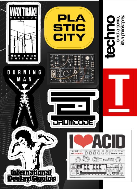 Купить Набор стикеров TECHNO Stickerpack - наклейки посвященные техно музыке