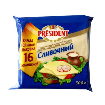 Купить СЫР СЛИВОЧНЫЙ PRESIDENT МАСТЕР БУТЕРБРОДА 300 Г. с доставкой на дом . Доставка продуктов Тюмень , доставка продуктов в Тюмени , dostavka-produk