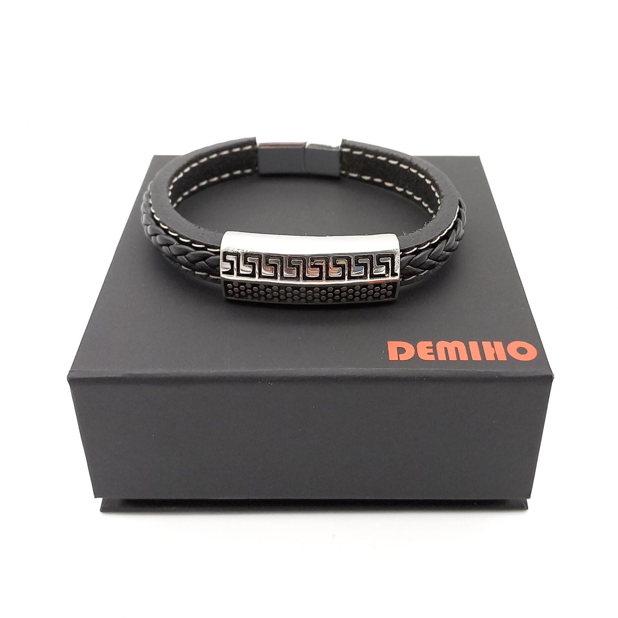 Купить Браслет мужской кожаный, ювелирная сталь (арт. DMBR014)