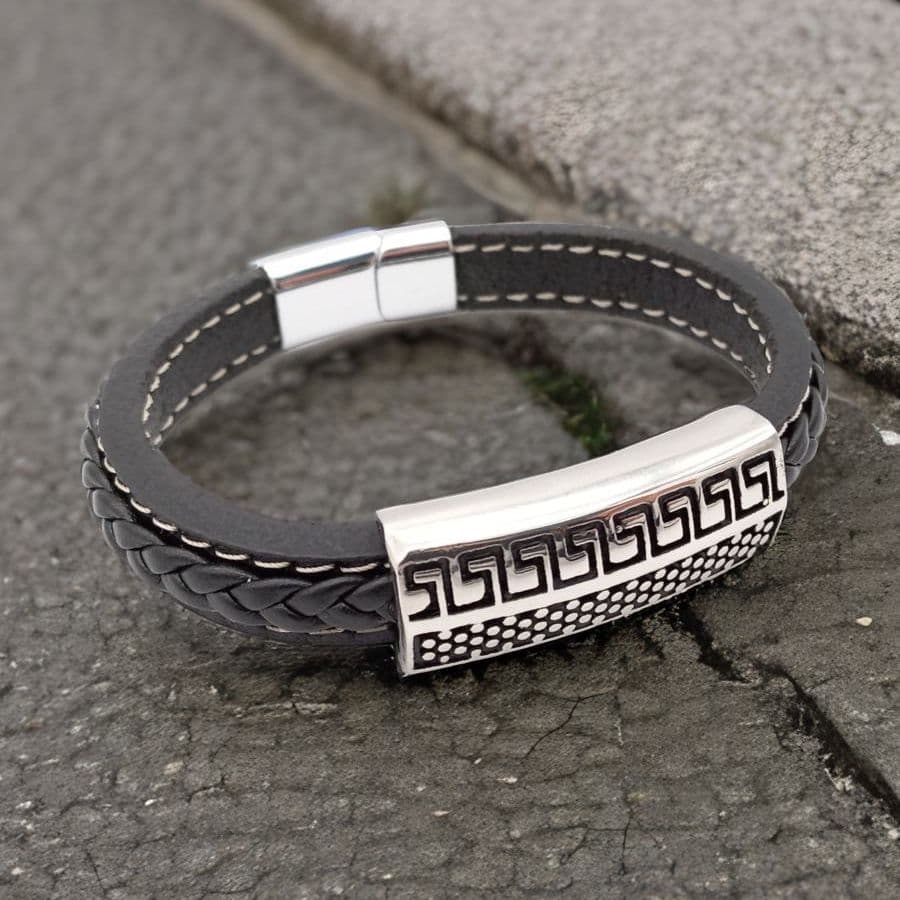 Купить Браслет мужской кожаный, ювелирная сталь (арт. DMBR014)