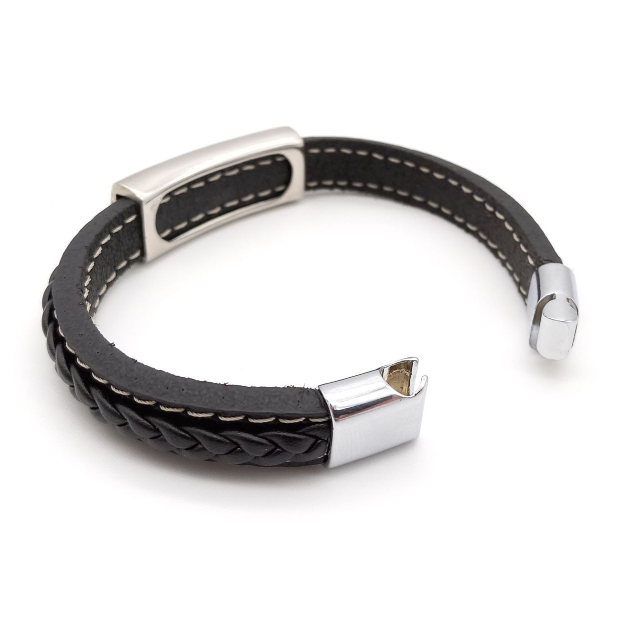 Купить Браслет мужской кожаный, ювелирная сталь (арт. DMBR014)