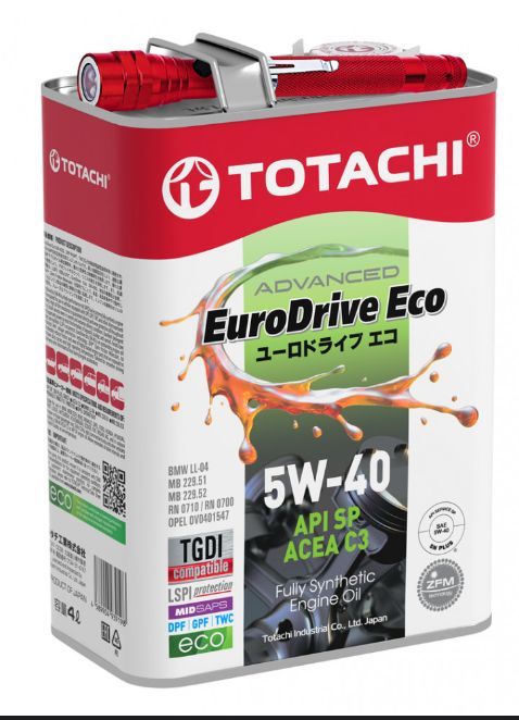 Купить Синтетическое моторное масло TOTACHI EURODRIVE ECO Fully Synthetic 5W-40 API SP, ACEA C3 4л + Фонарик в подарок