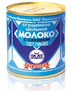 Купить Молоко цельное сгущенное с сахаром 8,5% 380г. ж/б Рогачёв