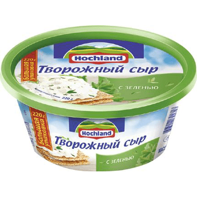 Купить СЫР HOCHLAND ТВОРОЖНЫЙ С ЗЕЛЕНЬЮ 220 Г. с доставкой на дом . Доставка продуктов Тюмень , доставка продуктов в Тюмени , dostavka-produktov-tyume