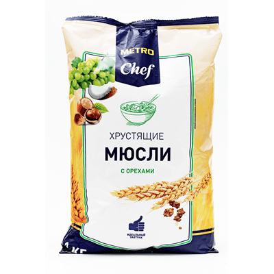 Купить МЮСЛИ ХРУСТЯЩИЕ С ОРЕХАМИ METRO CHEF 1 КГ. с доставкой на дом . Доставка продуктов Тюмень , доставка продуктов в Тюмени , dostavka-produktov-ty