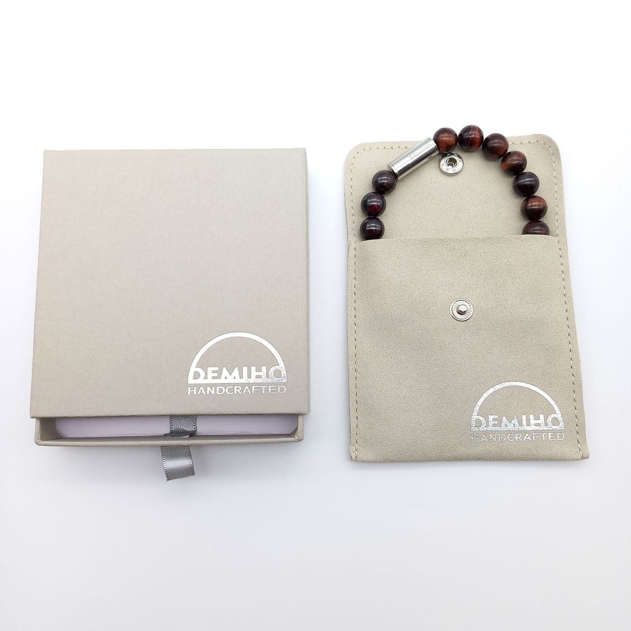 Купить Гранат и красный тигровый глаз 10 мм. Браслет женский / мужской из натуральных камней, магнитный замок, сталь (арт. ODB003)