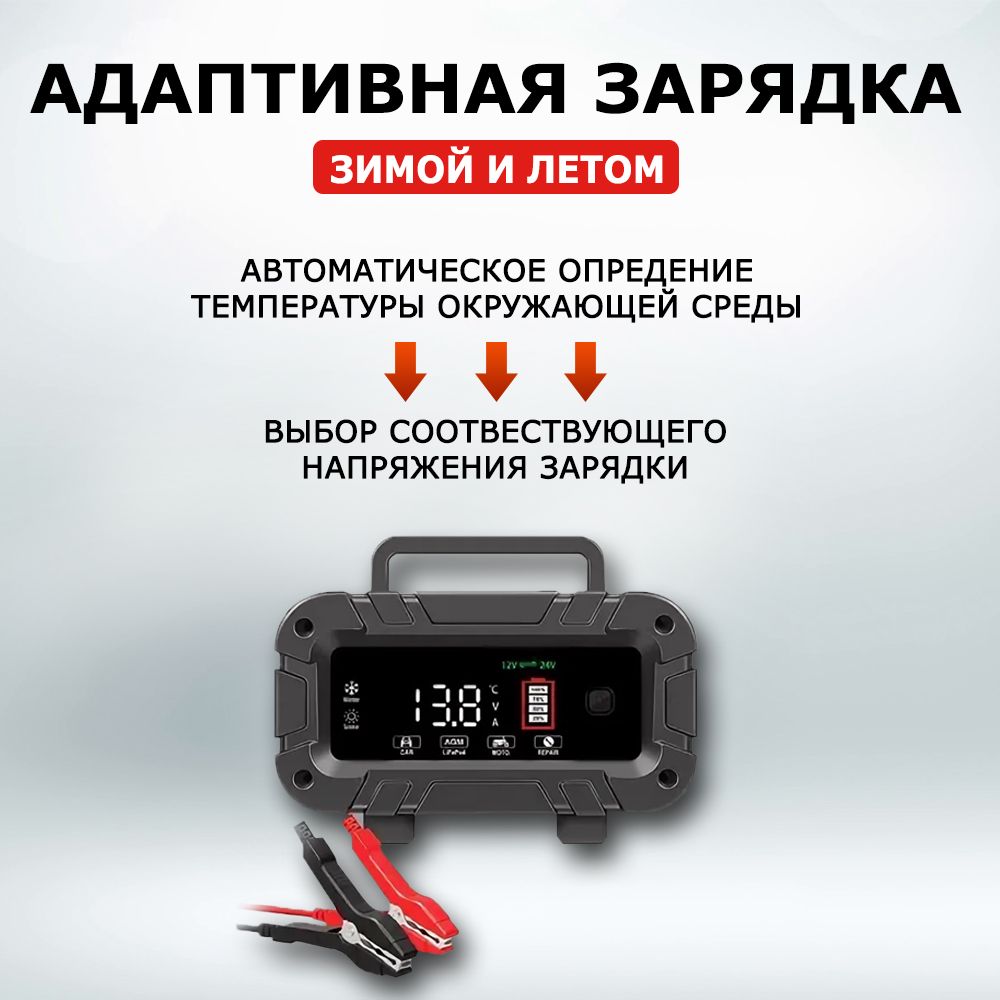 Купить Автоматическое импульсное зарядное устройство для аккумуляторов автомобиля и мотоцикла E-Fast 12В-10А, 24В-5А. с функцией восстановления (десул