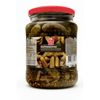 Купить КОРНИШОНЫ FINE LIFE МАРИНОВАННЫЕ 680 Г. с доставкой на дом . Доставка продуктов Тюмень , доставка продуктов в Тюмени , dostavka-produktov-tyume