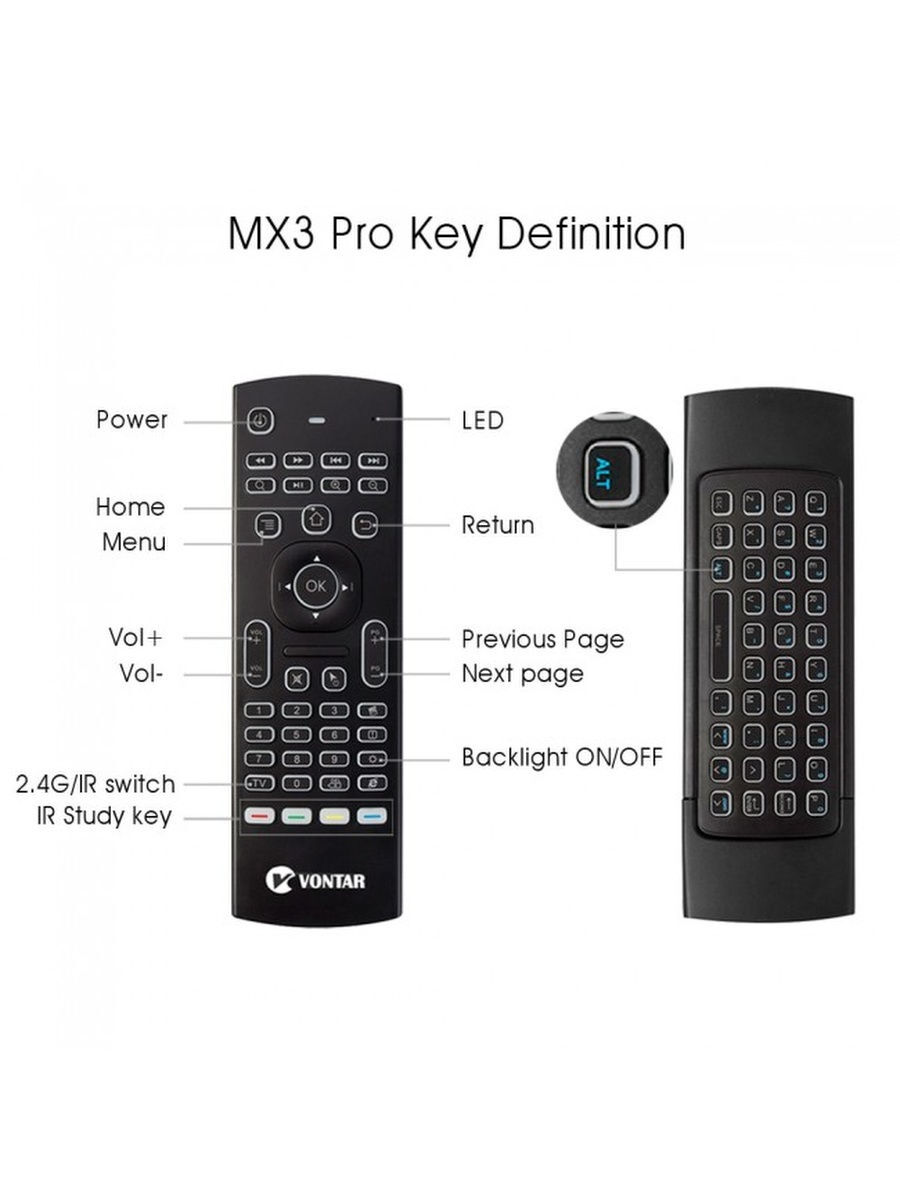 Купить Беспроводной пульт с англ. клавиатурой Vontar MX3 Pro (подсветка)