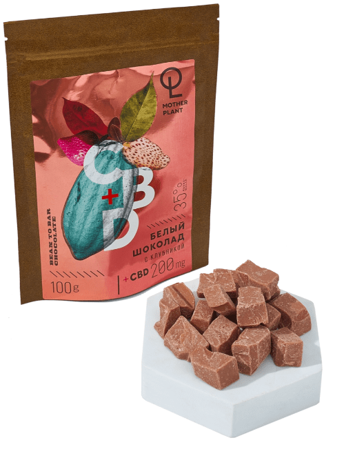 Купить Белый шоколад с клубникой (35% какао-масла, 200 мг CBD), MotherPlant, 100 гр