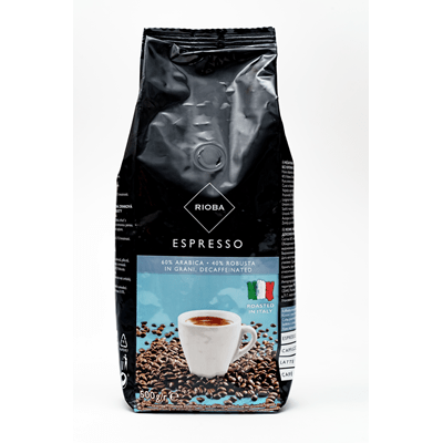 Купить RIOBA КОФЕ В ЗЕРНАХ НАТУРАЛЬНЫЙ ЖАРЕНЫЙ БЕЗ КОФЕИНА ESPRESSO DECAFFEEINATED 500 Г. доставка продуктов Тюмень . доставка продуктов в Тюмени . до