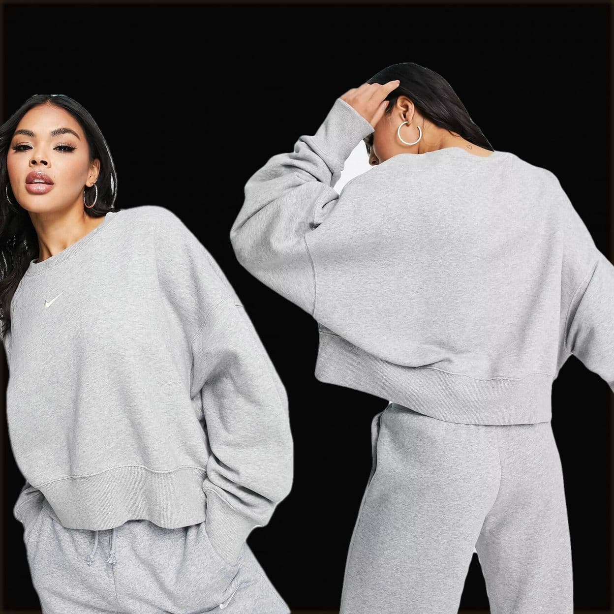 Купить Nike Phoenix Fleece over-oversized crop sweatshirt in grey and sail
