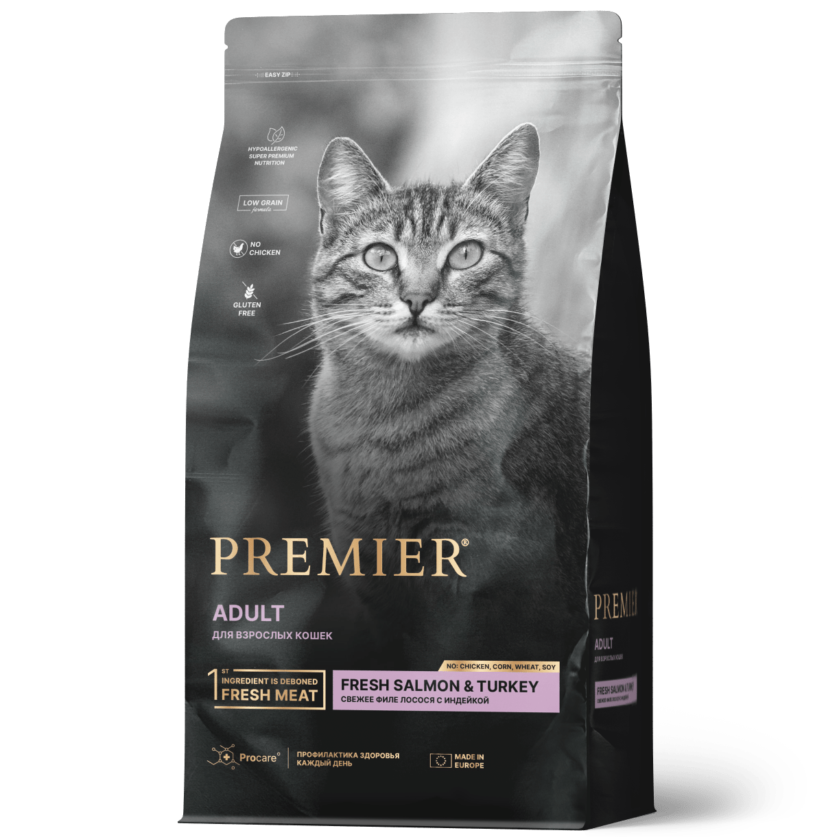 Купить Premier ADULT сухой корм для взрослых кошек, с лососем и индейкой 400гр