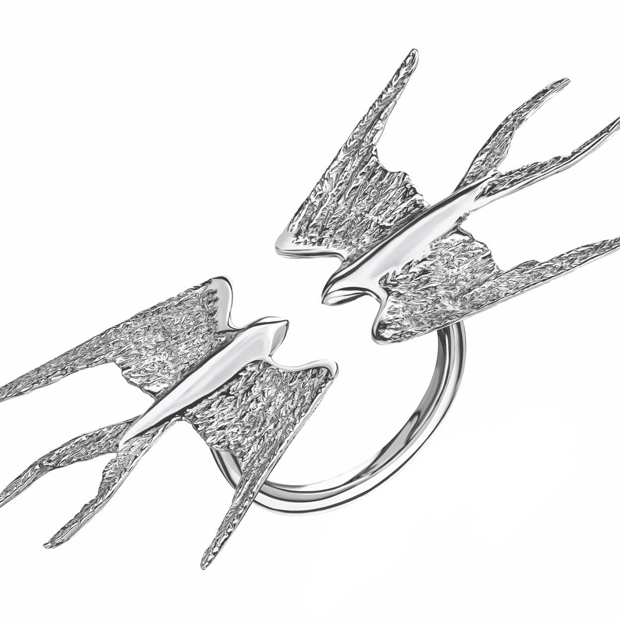 Купить MY SWALLOWS 2.0 Кольцо безразмерное с большими ласточками, платинирование