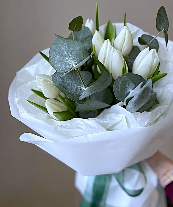 Купить Тюльпаны с эвкалиптом