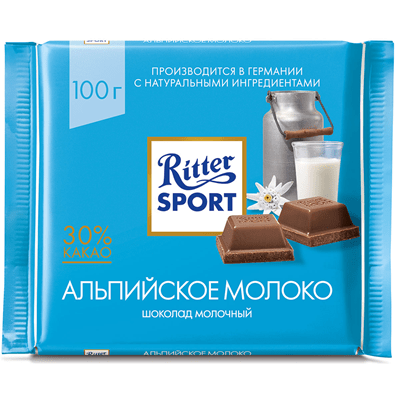 Купить RITTER SPORT ШОКОЛАД МОЛОЧНЫЙ АЛЬПИЙСКОЕ МОЛОКО 100 Г. Х 12 ШТ. доставка продуктов Тюмень . доставка продуктов в Тюмени . доставка фруктов Тюме