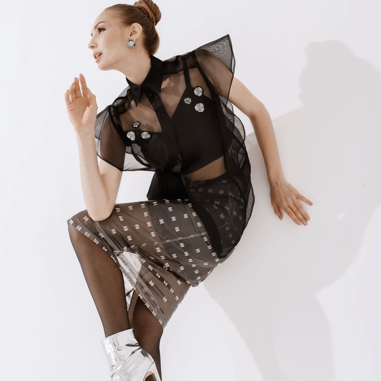 Купить Серая прозрачная юбка из органзы 