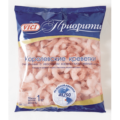 Купить КРЕВЕТКИ VICI КОРОЛЕВСКИЕ ОЧИЩЕННЫЕ С ХВОСТИКОМ ВАРЕНО-МОРОЖЕНЫЕ 41/50 1 КГ . доставка продуктов тюмень . доставка продуктов в тюмени . доставк