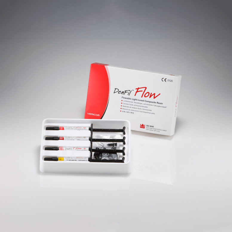 Купить Denfil Flow Ознакомительный набор 4 х 2 г (A2, A3, A3,5, B2) -  жидкотекучий светоотверждаемый рентгеноконтрастный композит