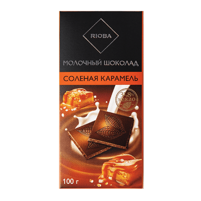 Купить ШОКОЛАД RIOBA МОЛОЧНЫЙ С СОЛЕНОЙ КАРАМЕЛЬЮ 100 Г. доставка продуктов Тюмень . доставка продуктов в Тюмени . доставка фруктов Тюмень . доставка 
