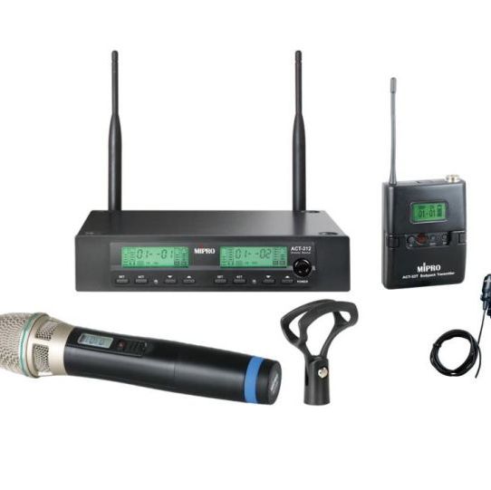 Купить Двухканальная  UHF радиосистема с ручным  и петличным микрофоном Mipro ACT-312/32H80/32T/55L/AA TWIN