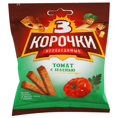Купить СУХАРИКИ ТРИ КОРОЧКИ ТОМАТ С ЗЕЛЕНЬЮ 40 Г. с доставкой на дом . Доставка продуктов Тюмень , доставка продуктов в Тюмени , dostavka-produktov-ty