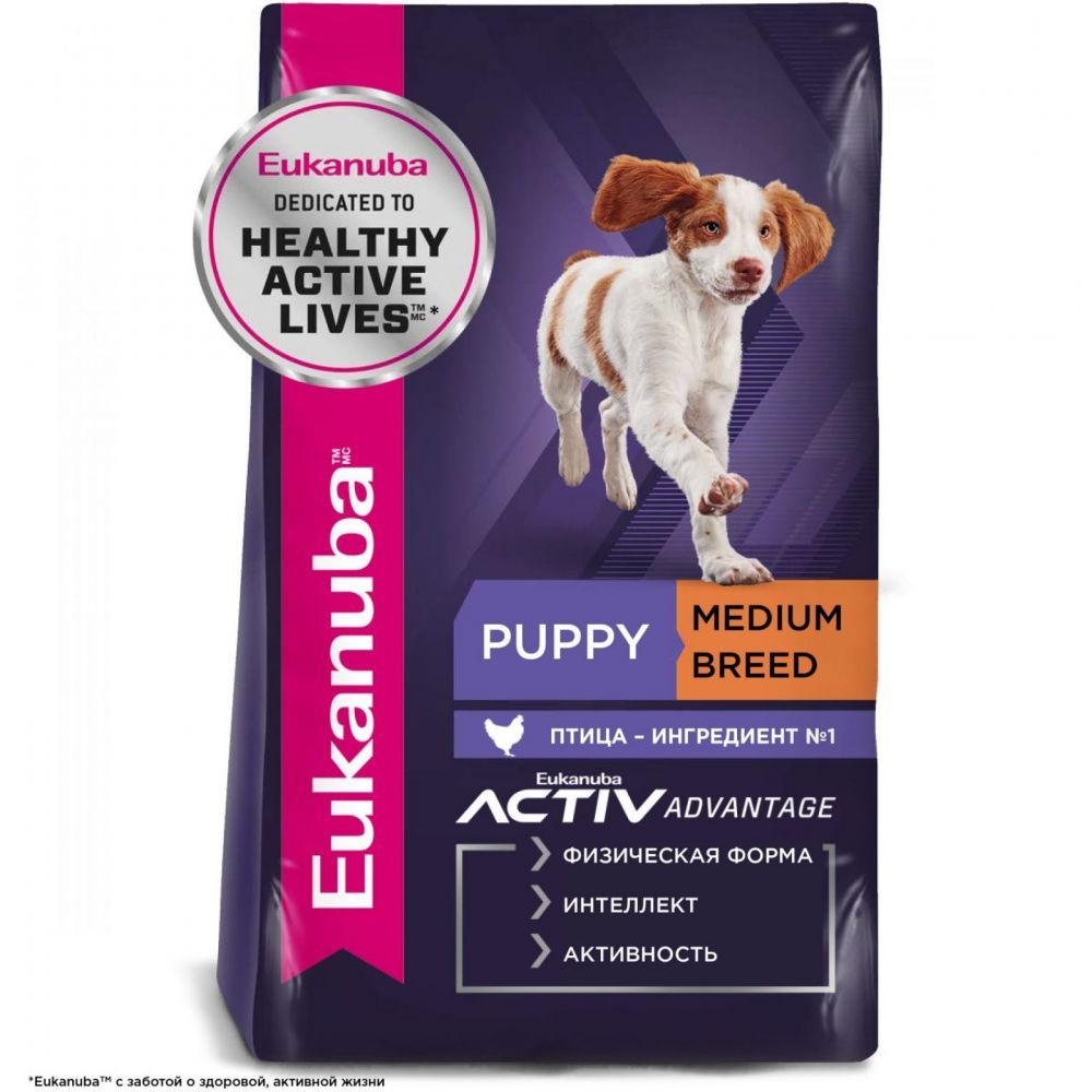 Купить Eukanuba Puppy Medium Breed <12 months сухой корм для щенков средних пород в возрасте до 12 месяцев 3кг