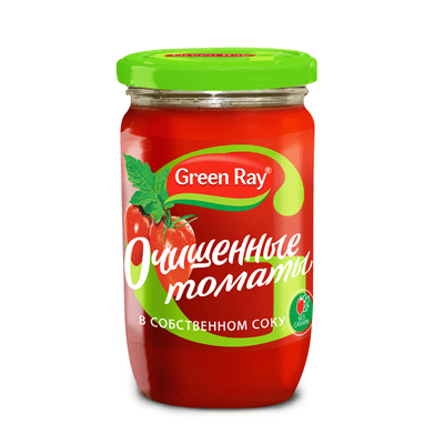 Купить ТОМАТЫ GREEN RAY ОЧИЩЕННЫЕ В СОБСТВЕННОМ СОКУ 720 Г. с доставкой на дом . Доставка продуктов Тюмень , доставка продуктов в Тюмени , dostavka-pr