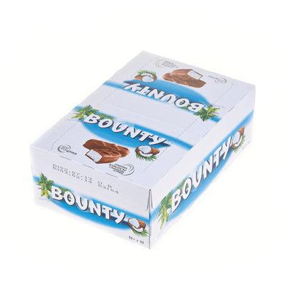 Купить BOUNTY БАТОНЧИК С МЯКОТЬЮ КОКОСА В МОЛОЧНОМ ШОКОЛАДЕ 55 Г. Х 32 ШТ. доставка продуктов Тюмень . доставка продуктов в Тюмени . доставка фруктов 