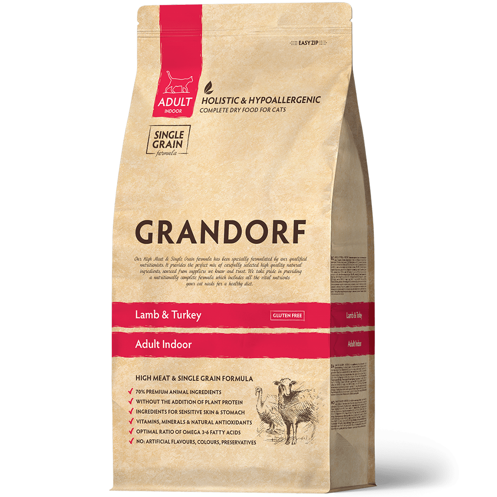 Купить GRANDORF Indoor сухой корм для взрослых домашних кошек, с ягненком и индейкой 8кг