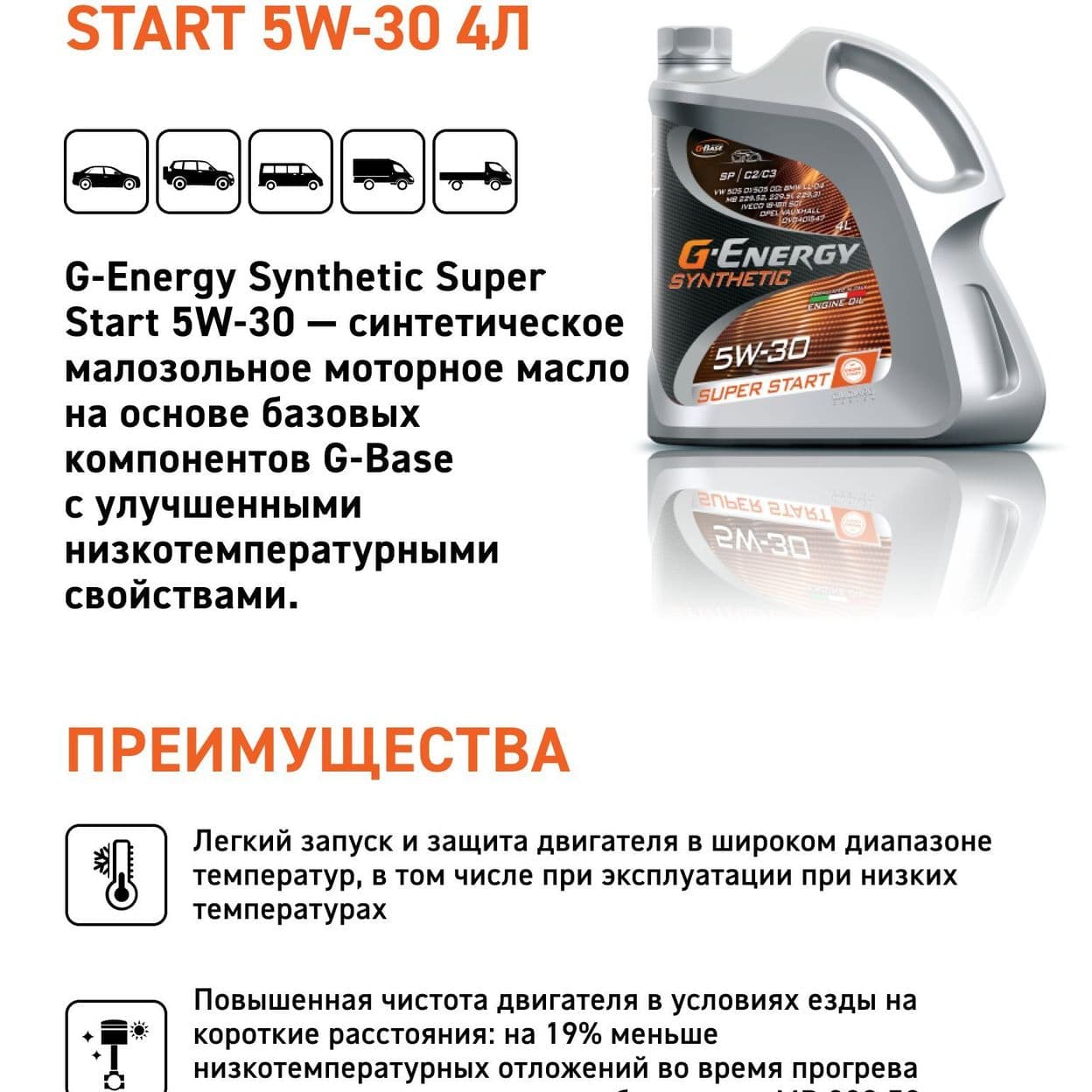 Купить Масло моторное универсальное всесезонное G-Energy Synthetic Super Start 5W-30, 4л