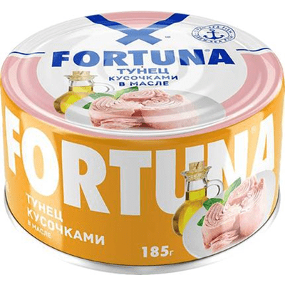 Купить ТУНЕЦ FORTUNA КУСОЧКАМИ В МАСЛЕ 185 Г. доставка продуктов Тюмень . доставка продуктов в Тюмени . доставка фруктов Тюмень . доставка фруктов в Т