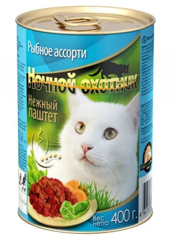 Купить Влажный корм Ночной охотник  ВСЕ ВКУСЫ ПАШТЕТ 8 шт по 415 г (3,3 кг)