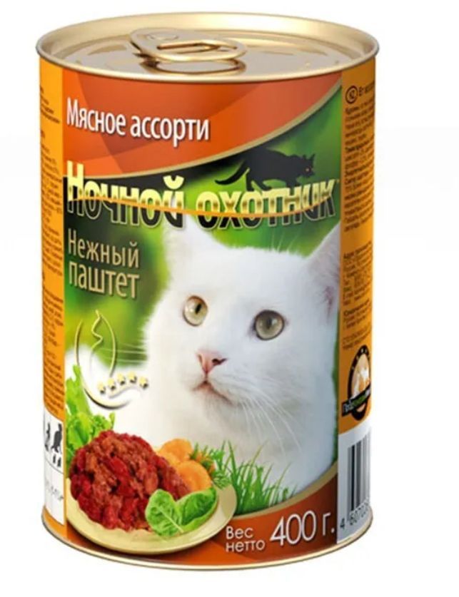 Купить Влажный корм Ночной охотник  ВСЕ ВКУСЫ ПАШТЕТ 8 шт по 415 г (3,3 кг)