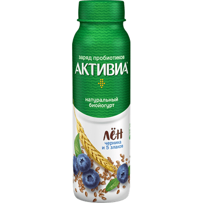 Купить ЙОГУРТ ПИТЬЕВОЙ АКТИВИА ЧЕРНИКА 5 ЗЛАКОВ И ЛЬНЯНЫЕ СЕМЕНА 2,4% 260 Г. доставка продуктов Тюмень . доставка продуктов в Тюмени . доставка фрукто