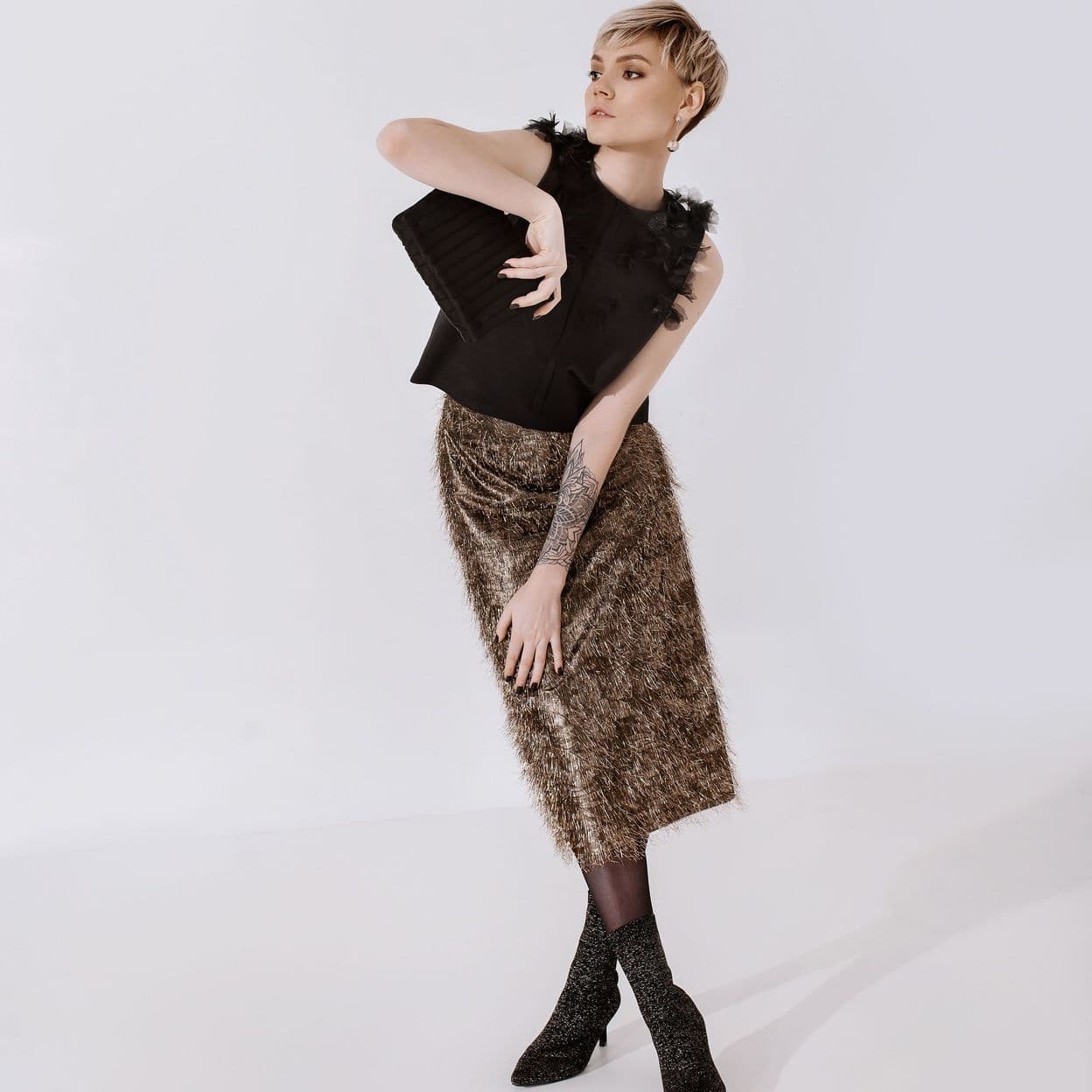 Купить Золотая юбка из бахромы