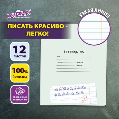 Купить Тетрадь 12 л., узкая линия, "УЧУСЬ ПИСАТЬ",  НАБОР 5 шт.