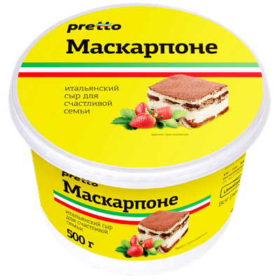 Купить СЫР МЯГКИЙ МАСКАРПОНЕ "PRETTO" 80% 500 Г. с доставкой на дом . Доставка продуктов Тюмень , доставка продуктов в Тюмени , dostavka-produktov-tyu